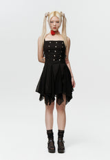  STUDDED GODET DRESS (BLACK)