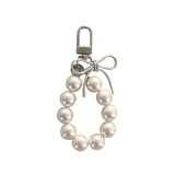 [handmade] silver ribbon pearl keyring (white)