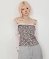 レイヤード フローラル Tシャツ ピンク