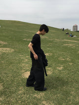 シエルブラックチンウォッシュ加工デニムパンツ