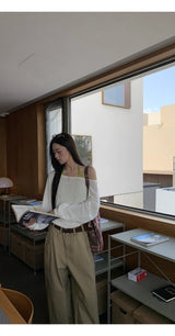 ルーズフィットオフショルダーレイヤードセットロングスリーブTシャツ