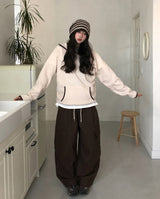 Hamong Diagonal Zipper High-Neck Fleece Hood