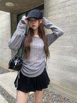 カミールオフショルダーシャーリングシースルーニット