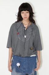 Lace stripe polo short-sleeved T-shirt