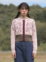 Waist Banding Floral Cardigan (Pink)