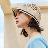 VA Top Button Knit Crochet Bucket Hat / Cream