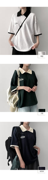 ライトハーフジップアップカラーリングカラーショーツスリーブTシャツ