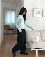 Lower See-through Hook V-Neck Long Sleeve