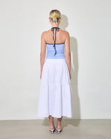 COTTON SHIRRING TIERED SKIRT / WHITE