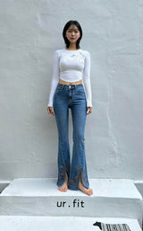 EMBROIDERED SPANDEX BOOTCUT DENIM PANTS code 18303