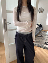 Cotton wide curved pants(4color)