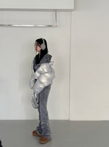 Velvet Shirring Hood Zip-Up