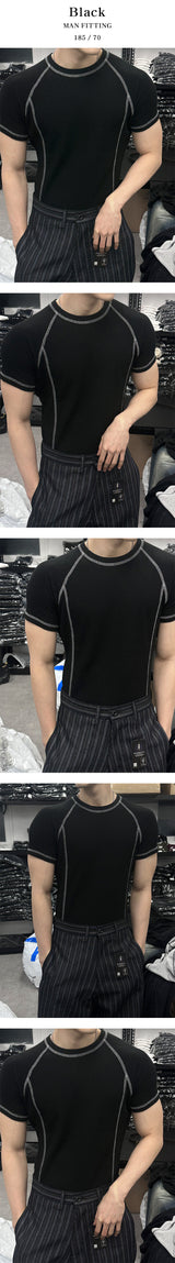 [MUSCLE FIT] ステッチワッフルハーフTシャツ(3color)