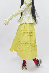 Flower Pattern Crease Ruffle Blouse Yellow
