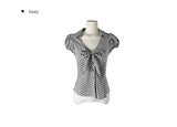 Ession Ribbon Puff V-Neck Check Shirt