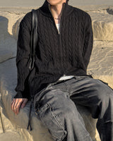 Knob Cable Two-way Knit Zip-up