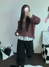 BIG COLLAR OVER MOXY ストライプルーズ長袖Tシャツ💙🩵🤎❤4COLOR