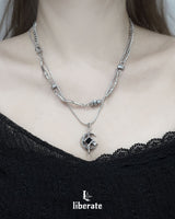 [S.Steel] Moon Cross Layered Necklace