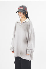 Damage over dirty washed collar t-shirt