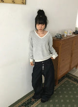Luzern Non-Fade Button Wide Denim Pants