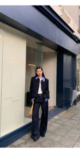 Checkered collar two-piece tweed jacket