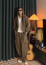 Unisex Couple Golden Hooded Sweatshirt and Cargo Drawstring Pants Set