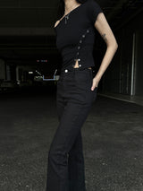 Unbuttoned off snap button slit short sleeve T (4 colors)