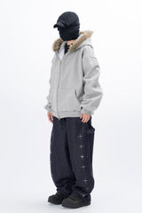 Lenore Raccoon Fur Fleece Hooded Zip-Up