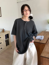 ワッフルボタンオーバーサイズTシャツ (3C)