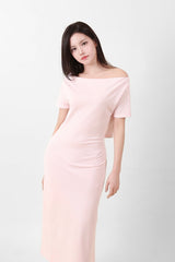 オフショルダースリットロングワンピース Pink