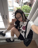ブツヴィンテージハートチェックパッチショートスリーブTシャツ