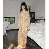 Luxurious Orange Leopard Print Pajama Set - Crafted from Fluid Tencel-Linen for Ultimate Comfort and Style