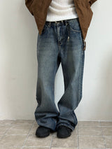 Double pocket washing flare denim pants