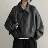 Duzo incision boxy leather collar jumper