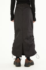 Hem side shirring nylon long skirt