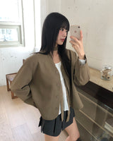 Teoleu V-neck button-down long-sleeved jacket