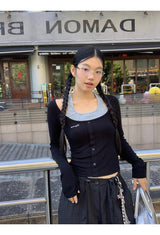 ホルターレイヤードツーピース長袖Tシャツ