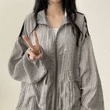 Shelly Gauze Two-Line High-Neck Zip-Up Jumper
