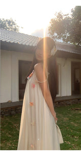Mobile flower sleeveless long dress