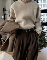 [Unisex] ステッチラウンドネックニット(3color)