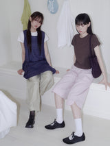 ナイロンスタッドピンタックパンツ (サンドベージュ)