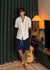 Loose-fitting ethnic punched collar knit shirt 3COLOR