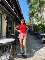 Check Floral Flare Mini Pants Skirt
