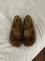 Fluffy Roomy Cozy Fleece Mary Jane Flats