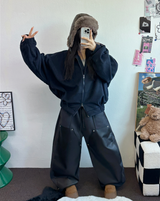 ストリング💙レザーダブルリベットロングパンツ💙🖤2カラー