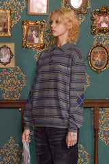 STRIPE LOGO KNIT POLO SHIRT / GREY
