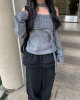 Muffler off knit set