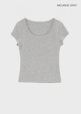 [MADE] Cozetti Lace U-Neck Short Sleeve Top