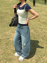 Curvy Crack Curved Denim Pants (1c)
