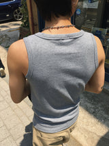 Fog Ribbed Henley Neck Sleeveless 3C